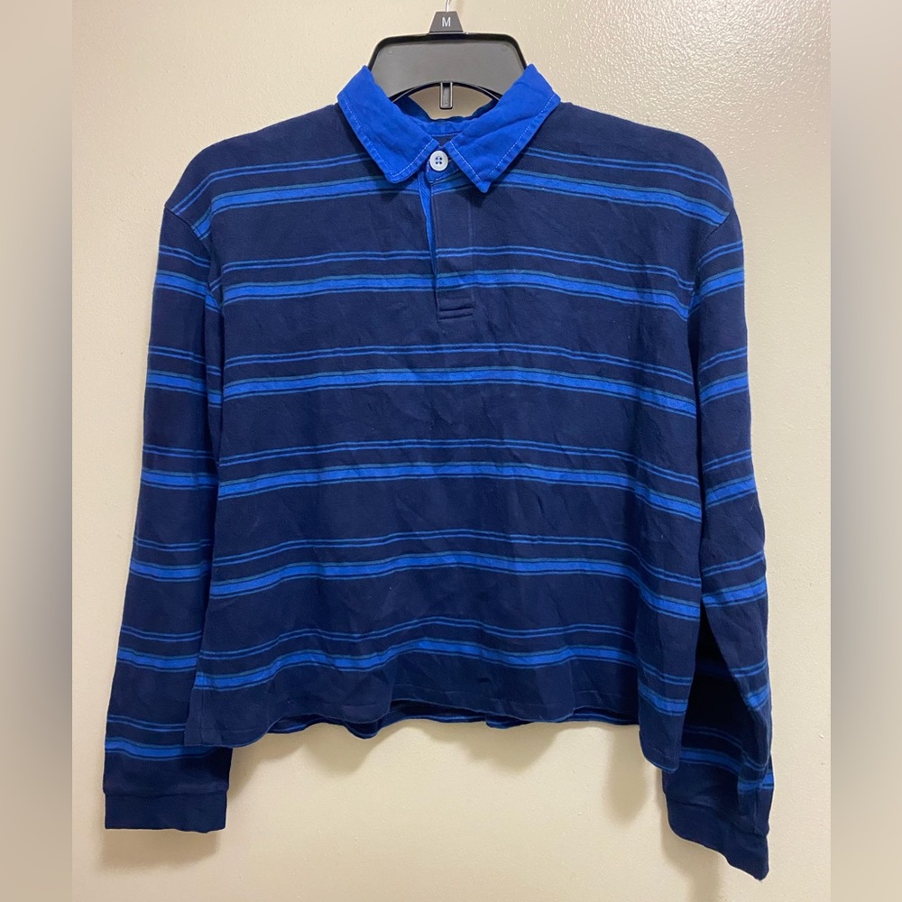 Talbots Kids Thick Cotton Long Sleeve Crop Long Sleeve Shirt 16 Blue Stripes